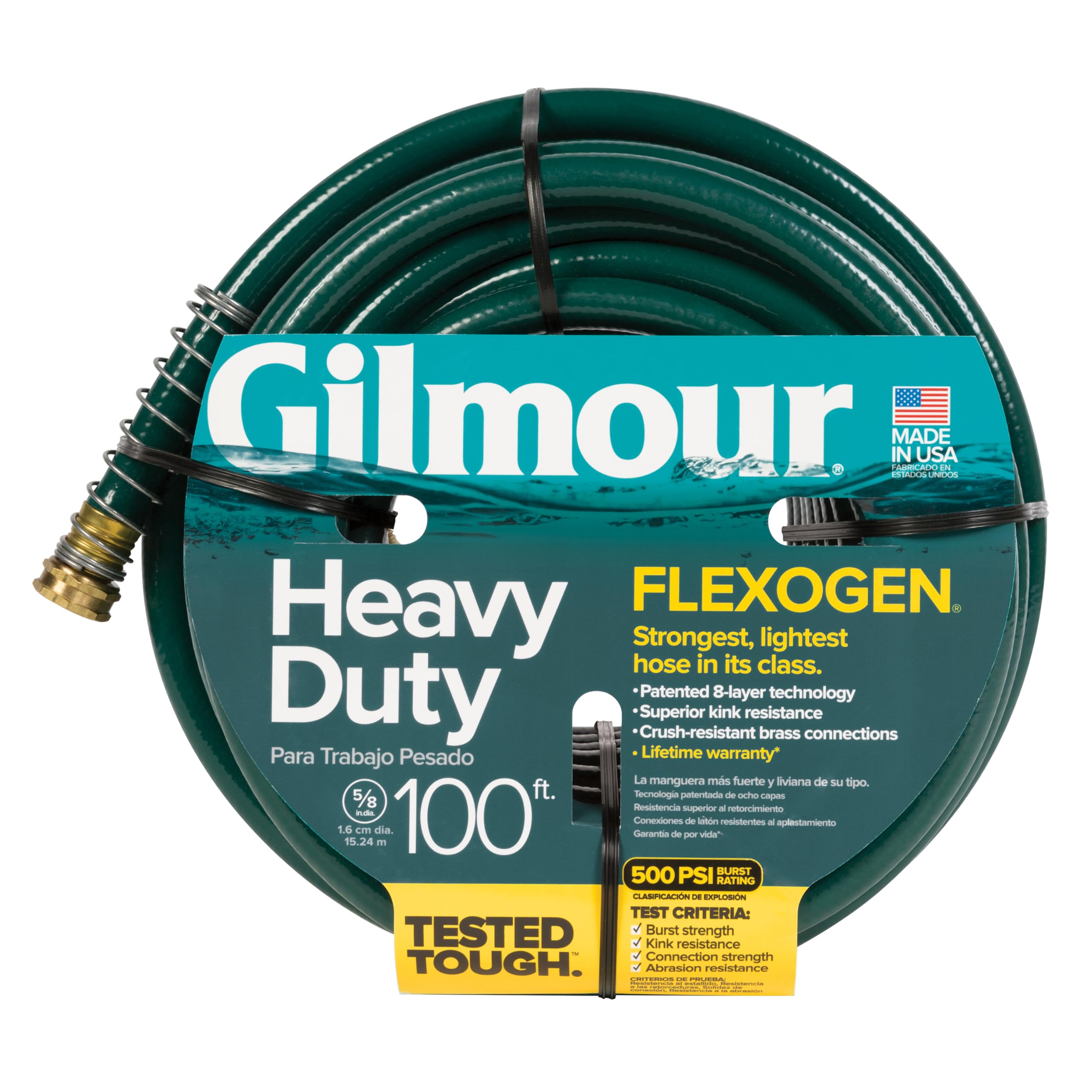 Gilmour 5/8" x 100' Heavy Duty Flexogen Water Hose, Flexible Garden Hose for Vegetable Gardens, Flower Beds, and Lawn Sprinklers, Green - Image 4