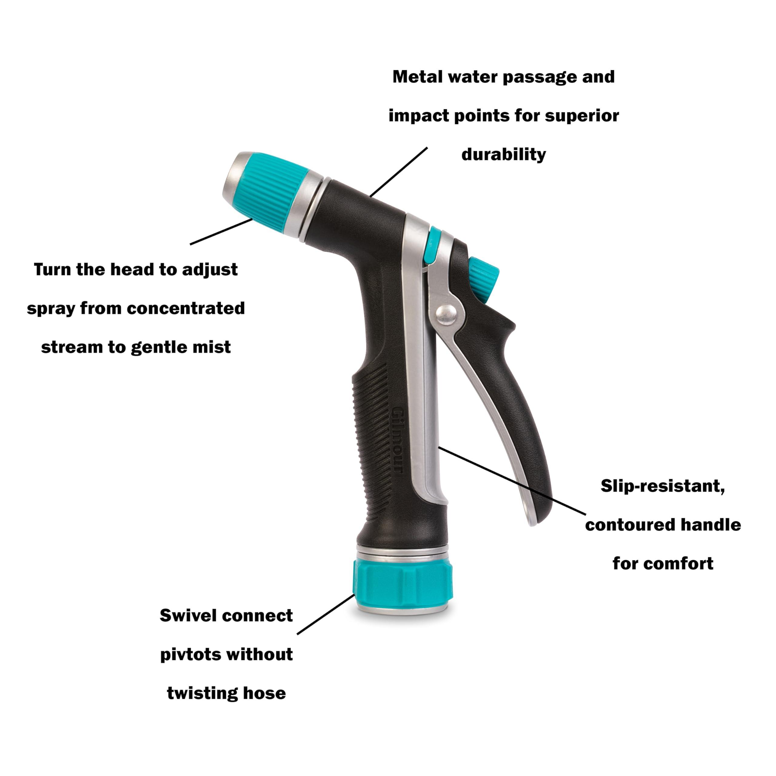 Gilmour 825202-1001 Heavy Duty Rear Control Pre-set Watering Nozzle with Swivel Connect - Image 4