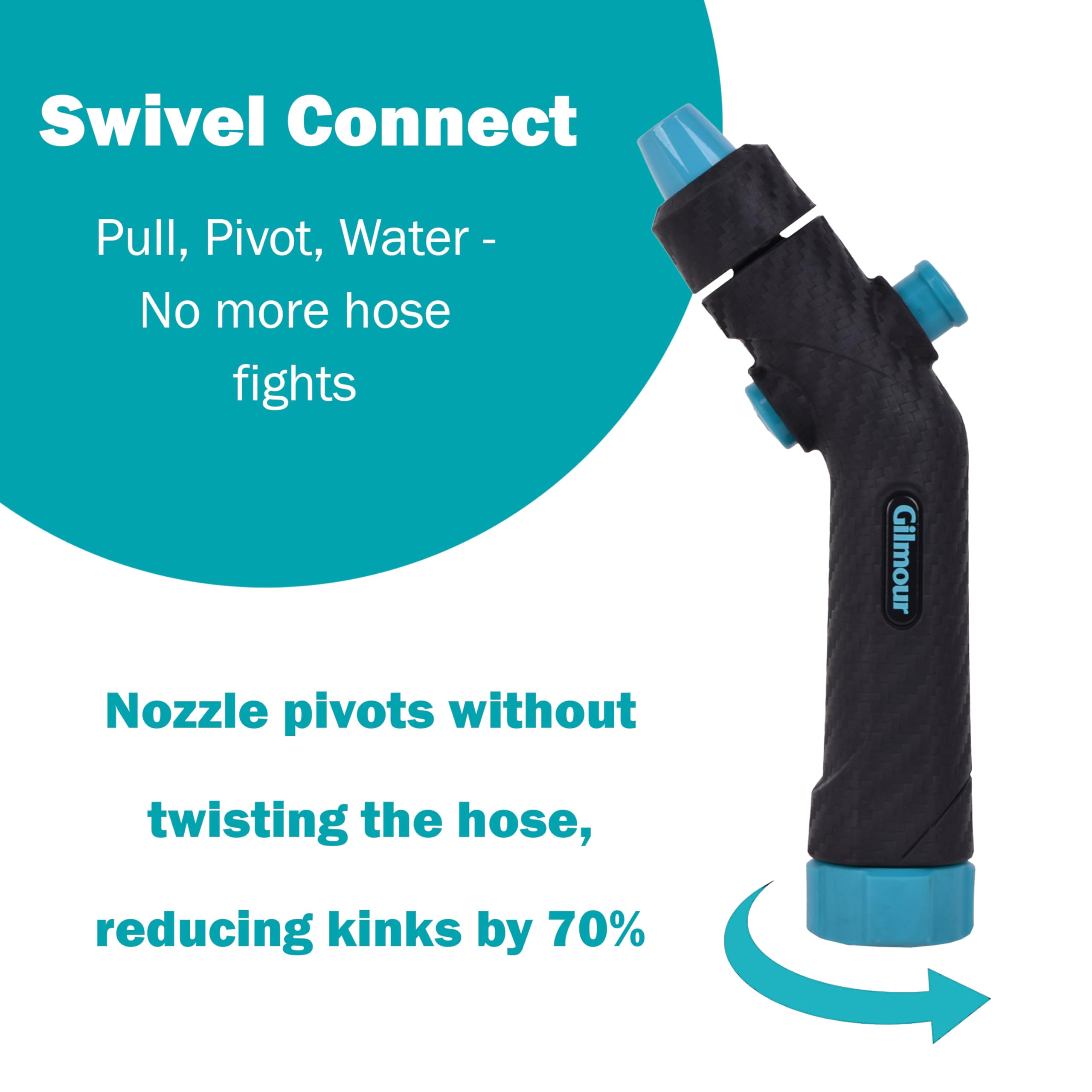 Gilmour Adjustable Button Control Hose Nozzle, Graphite Metal, Swivel Connect, Leak-Free Trigger, Ergonomic Grip, Jet-to-Rinse Spray Head - Image 3