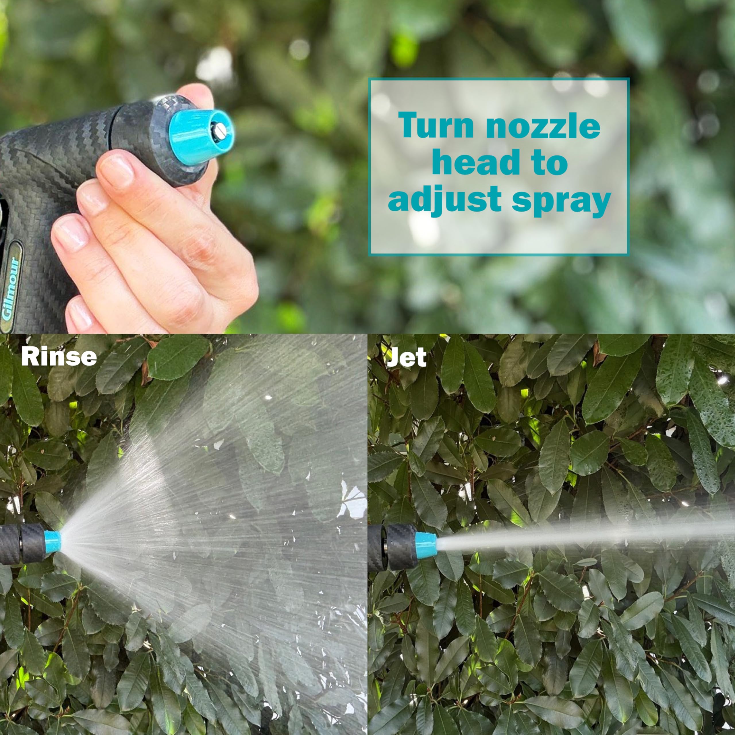 Gilmour Adjustable Front Control Hose Nozzle, Graphite Metal, Swivel Connect, Leak-Free Trigger, Ergonomic Grip, Jet-to-Rinse Spray Head - Image 5