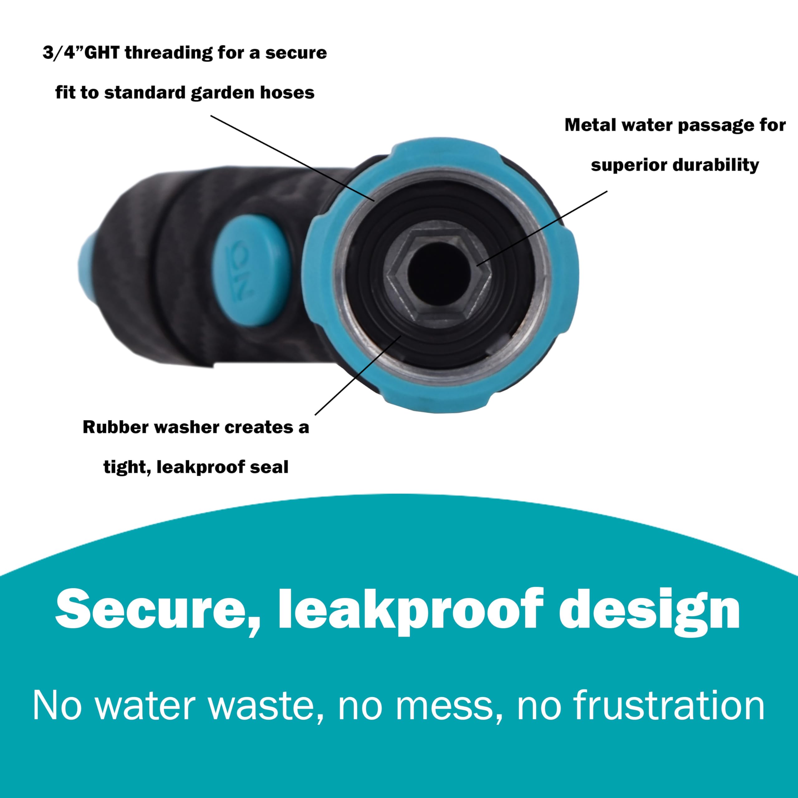 Gilmour Adjustable Button Control Hose Nozzle, Graphite Metal, Swivel Connect, Leak-Free Trigger, Ergonomic Grip, Jet-to-Rinse Spray Head - Image 6