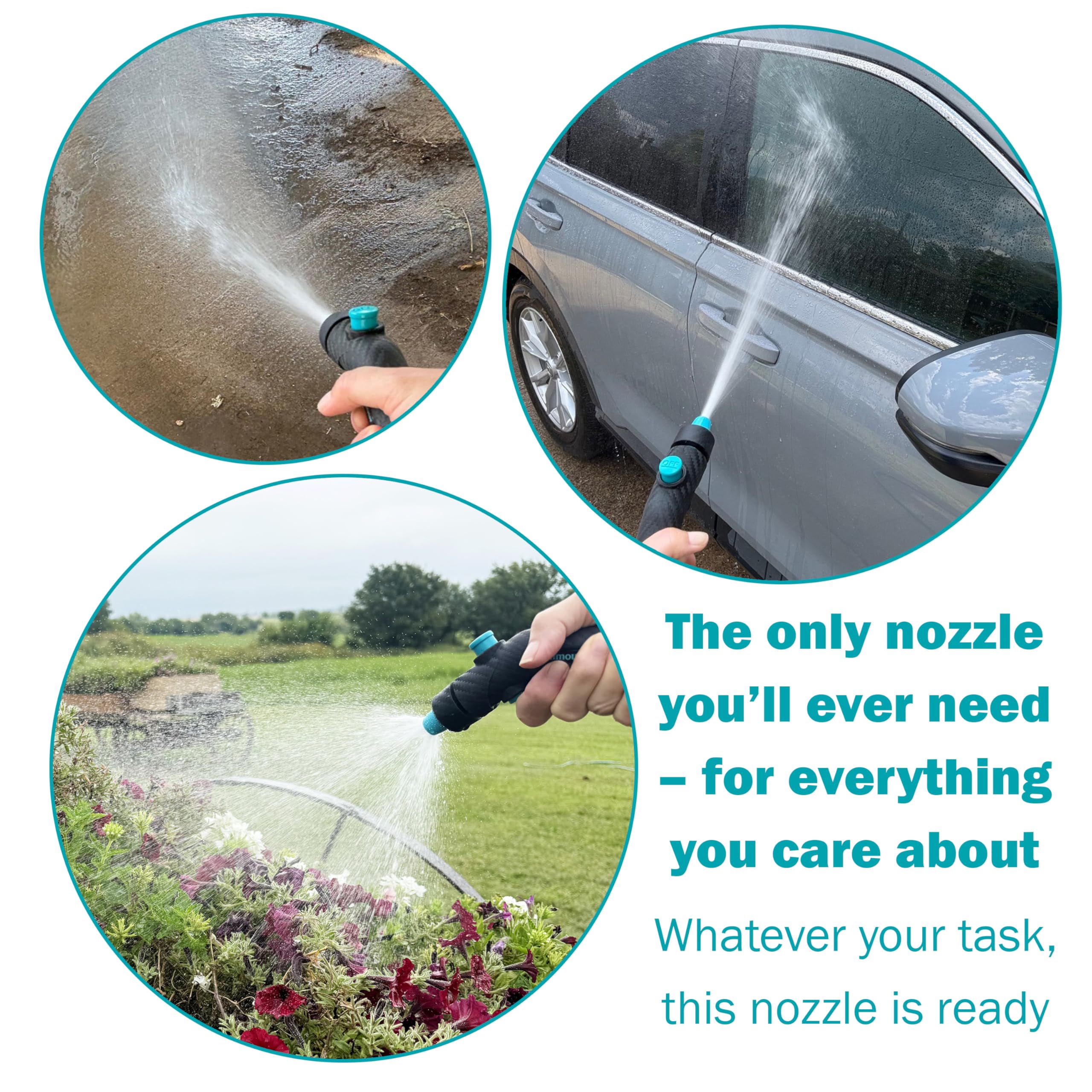 Gilmour Adjustable Button Control Hose Nozzle, Graphite Metal, Swivel Connect, Leak-Free Trigger, Ergonomic Grip, Jet-to-Rinse Spray Head - Image 7