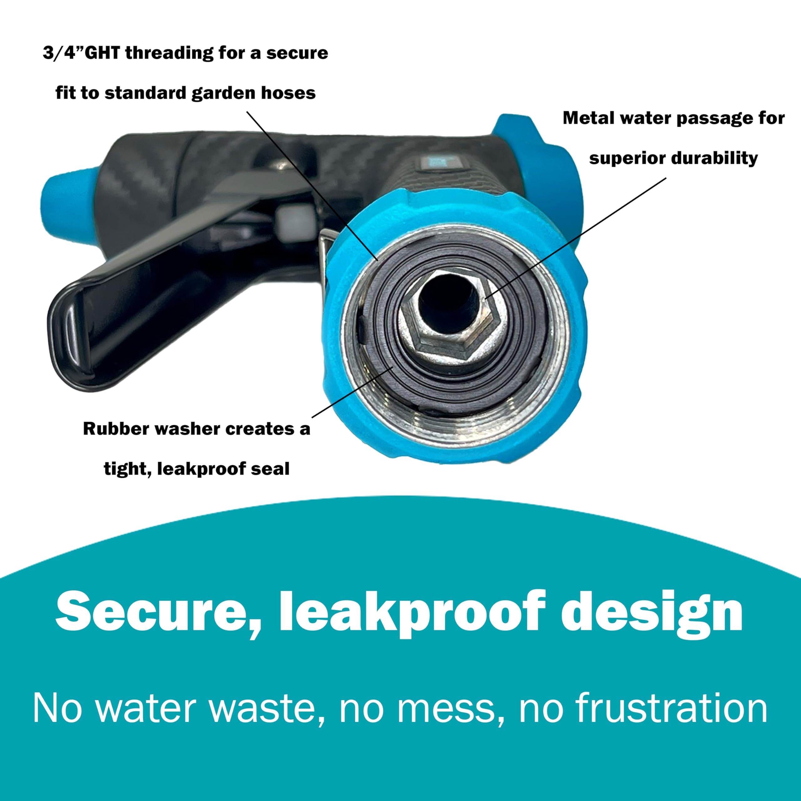 Gilmour Adjustable Front Control Hose Nozzle, Graphite Metal, Swivel Connect, Leak-Free Trigger, Ergonomic Grip, Jet-to-Rinse Spray Head - Image 6