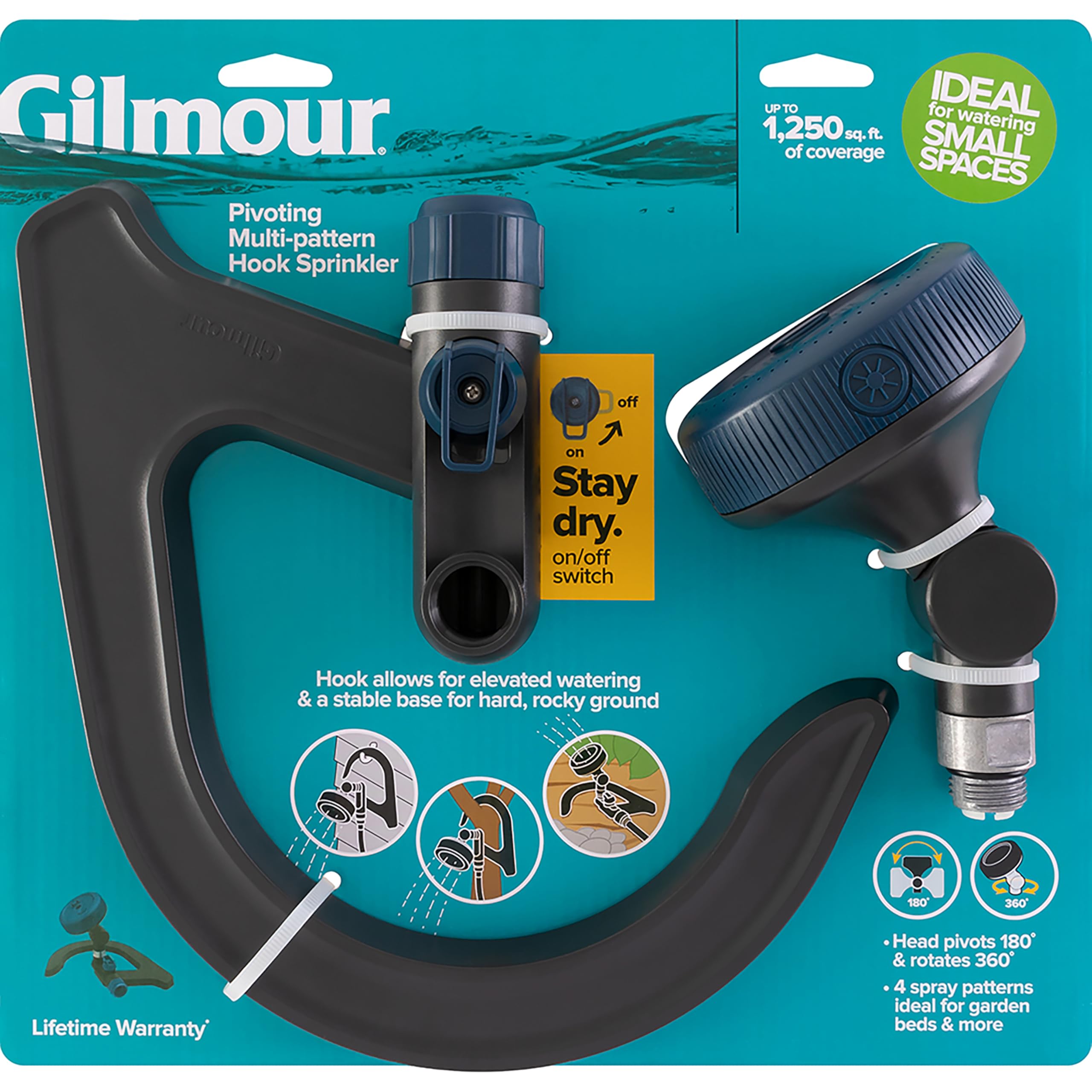 Gilmour Adjustable Spot Sprinkler with Hook Base, Pivoting Multi Pattern Sprinkler Head for Targeted Coverage in Flower Beds and Vegetable Gardens - Image 3