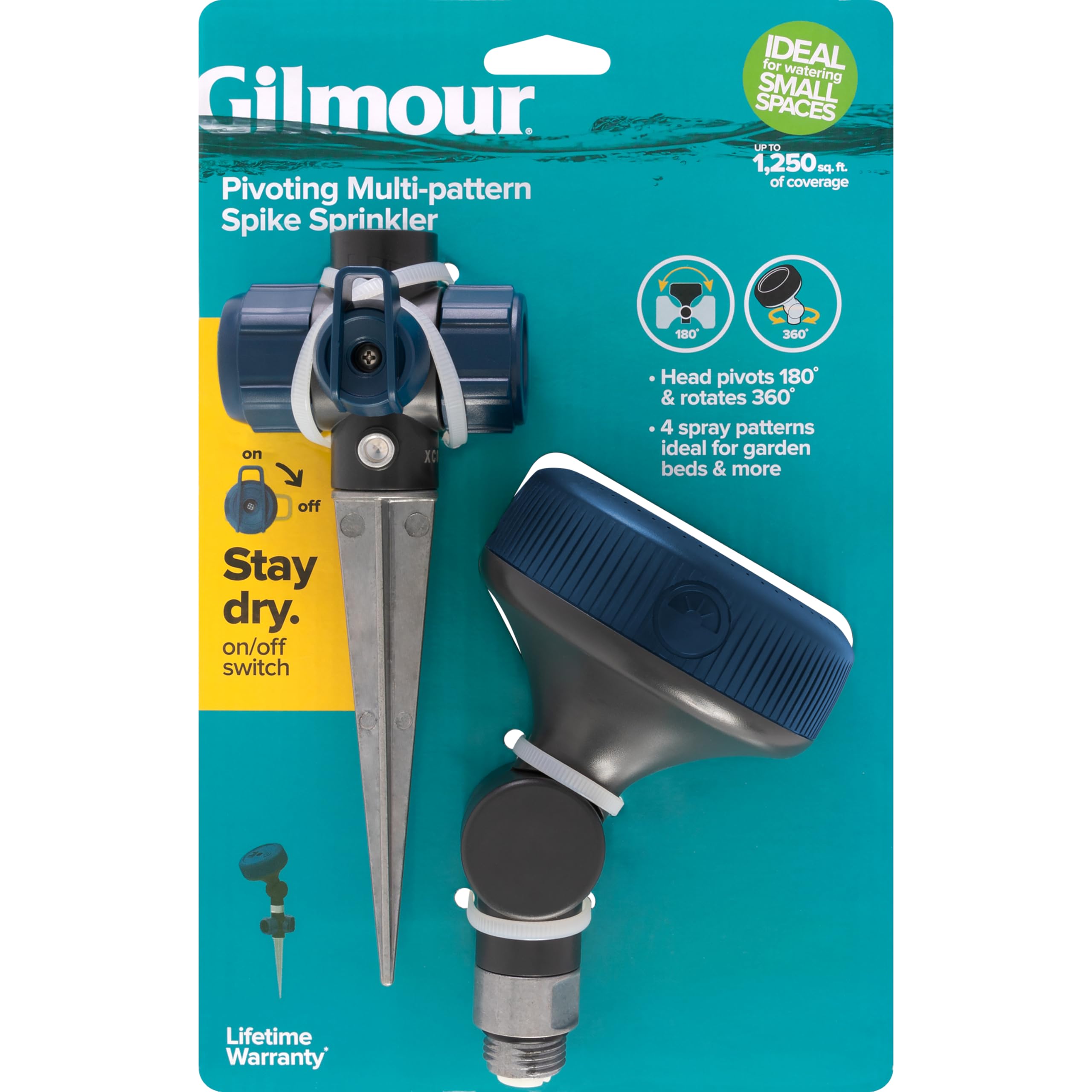 Gilmour Adjustable Spot Sprinkler with Spike Base, Pivoting Multi Pattern Sprinkler Head for Targeted Coverage in Flower Beds and Vegetable Gardens - Image 4