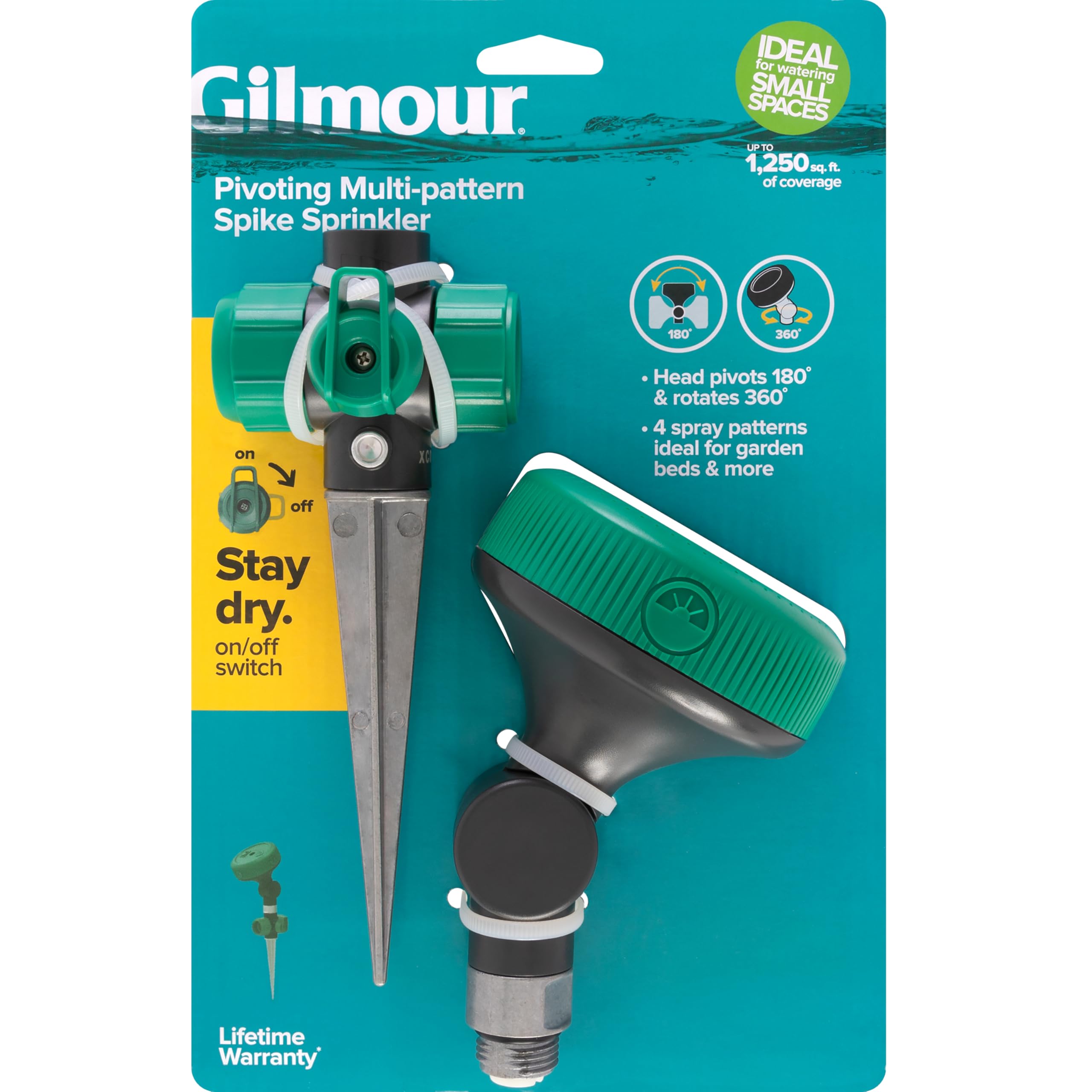 Gilmour Adjustable Spot Sprinkler with Spike Base, Pivoting Multi Pattern Sprinkler Head for Targeted Coverage in Flower Beds and Vegetable Gardens - Image 4
