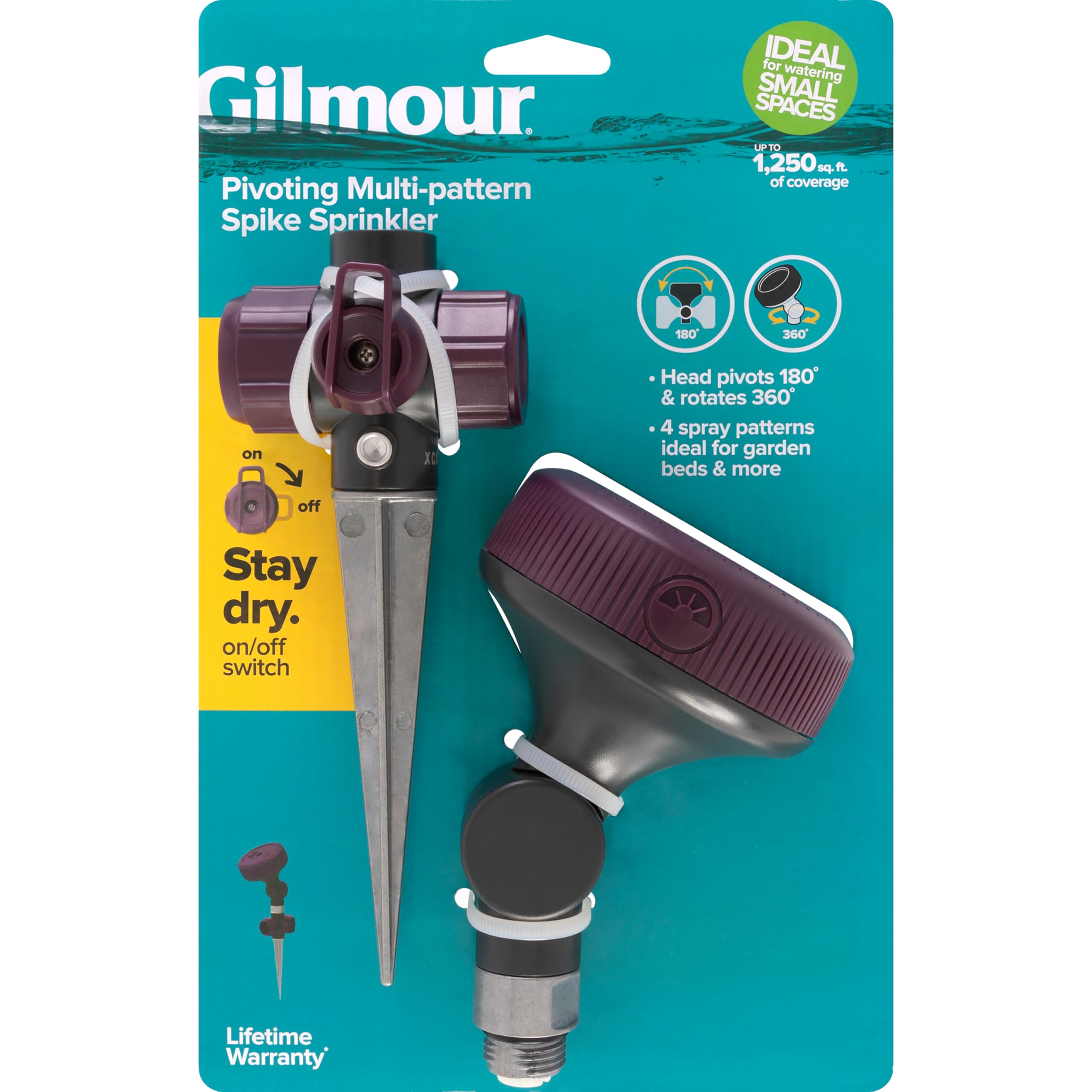 Gilmour Adjustable Spot Sprinkler with Spike Base, Pivoting Multi Pattern Sprinkler Head for Targeted Coverage in Flower Beds and Vegetable Gardens - Image 3