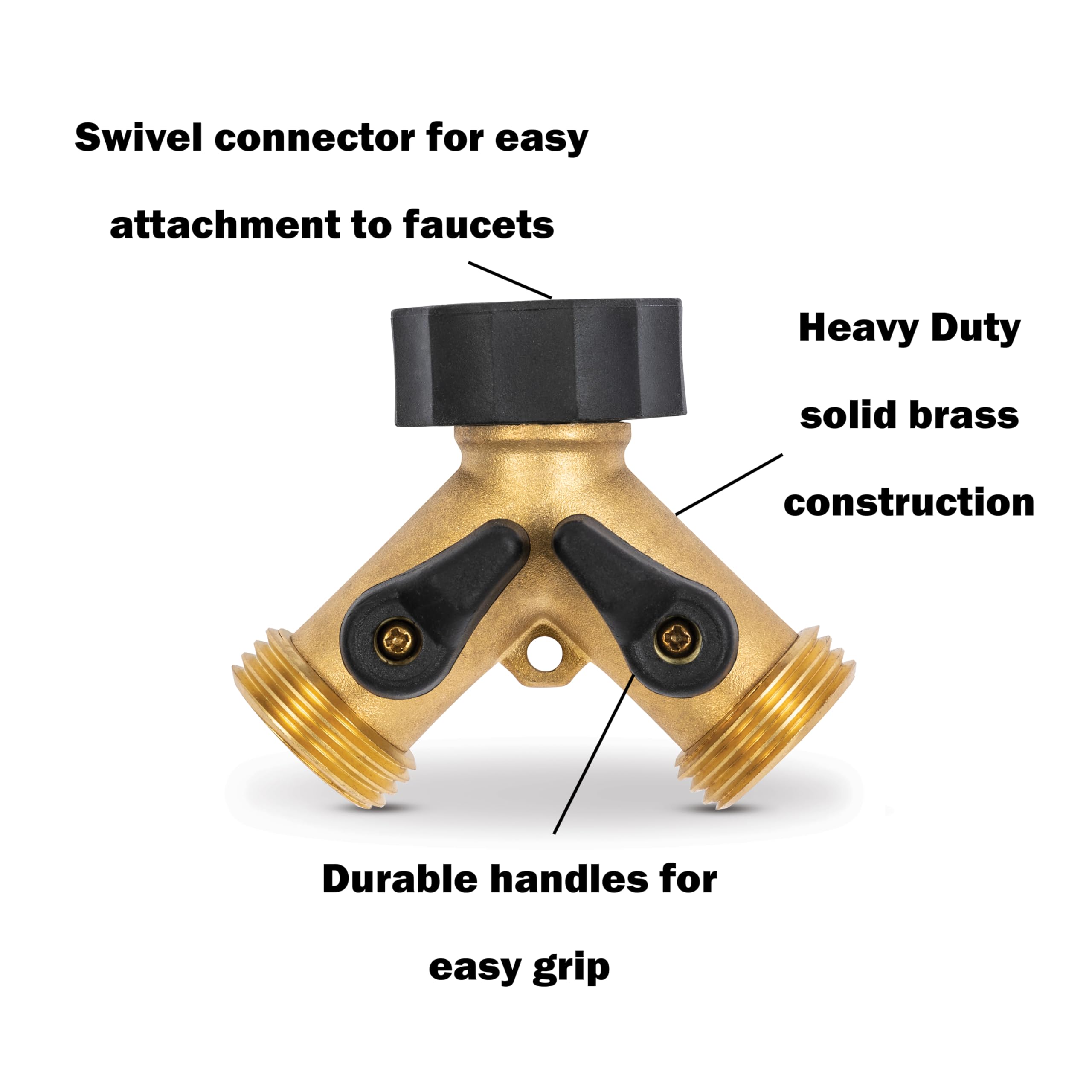 Gilmour Heavy Duty 2 Way Garden Hose Splitter, Dual Water Hose Splitter with Shut Off Valve, Brass Water Manifold - Image 4
