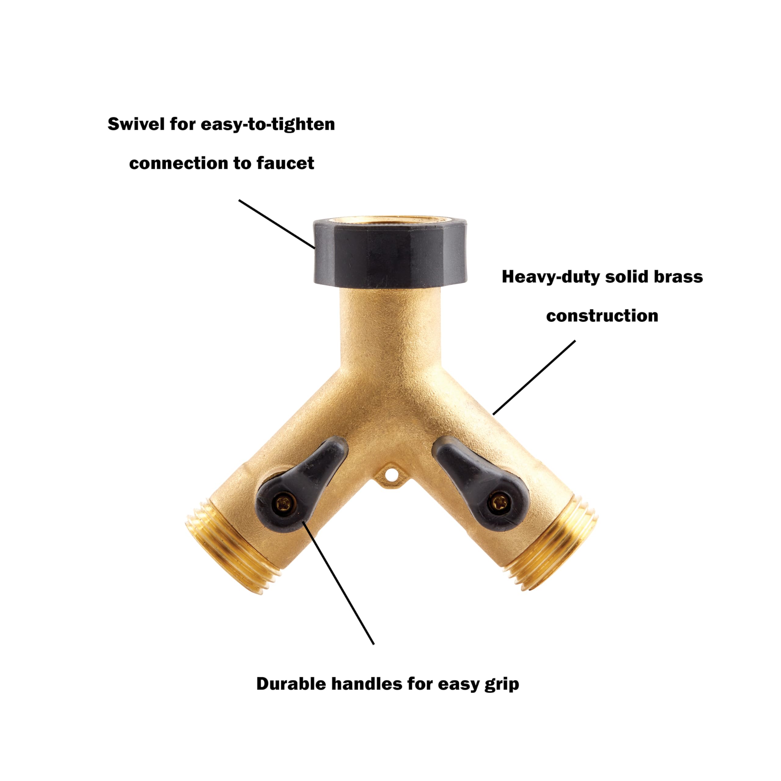 Gilmour Heavy Duty 2 Way Garden Hose Splitter, Dual Water Hose Splitter with Shut Off Valve, Brass Water Manifold - Image 3
