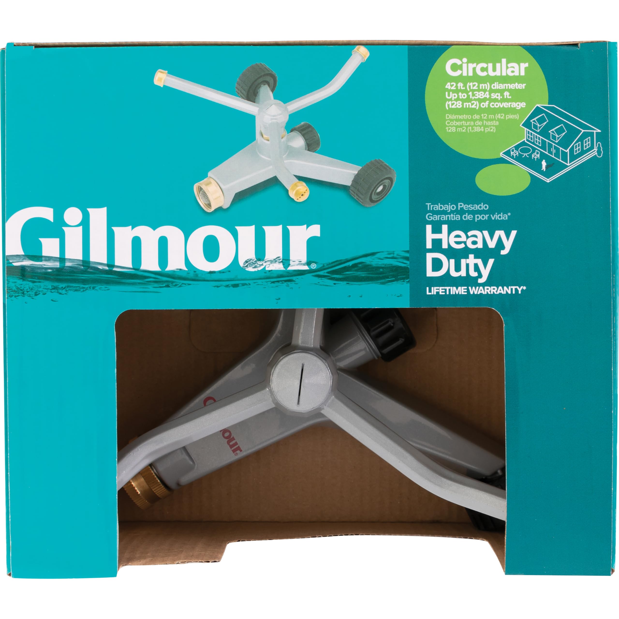 Gilmour Heavy Duty 692 Sq Ft Spinning Sprinkler with Wheeled Base, Metal Whirling Sprinkler Head for 360 Degree Coverage in Flower Beds and Vegetable Gardens - Image 4