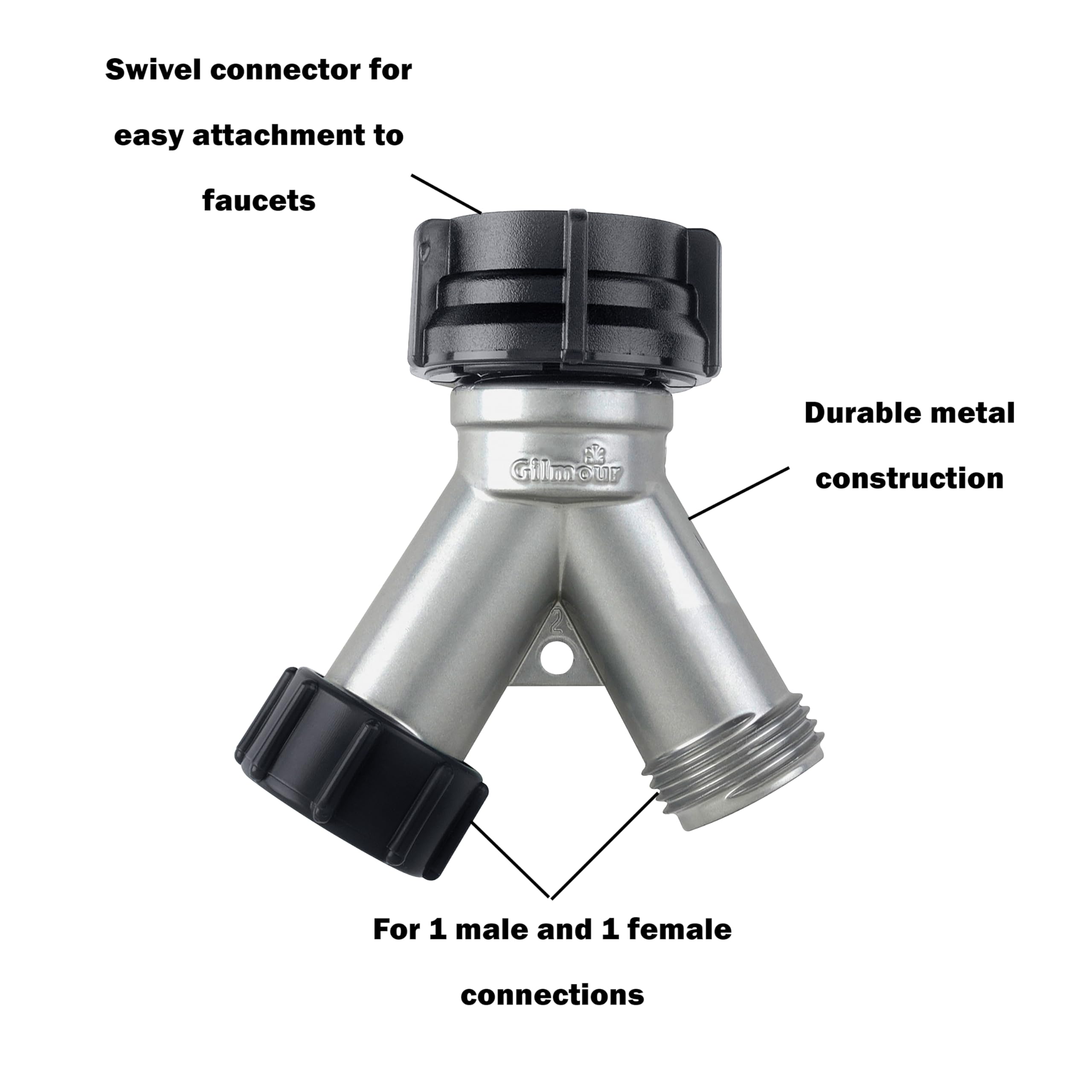 Gilmour Heavy Duty Metal 2 Way Garden Hose Splitter, Dual Hose Bib Splitter - Image 3