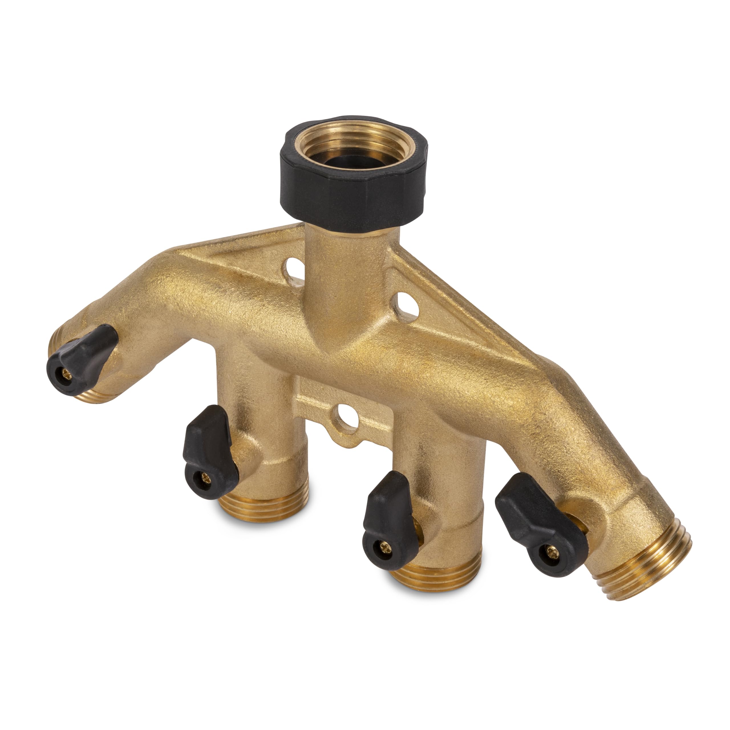 Gilmour Heavy Duty Metal 4 Way Garden Hose Splitter, Quad Water Hose Splitter with Shut Off Valve, Brass Water Manifold - Image 3