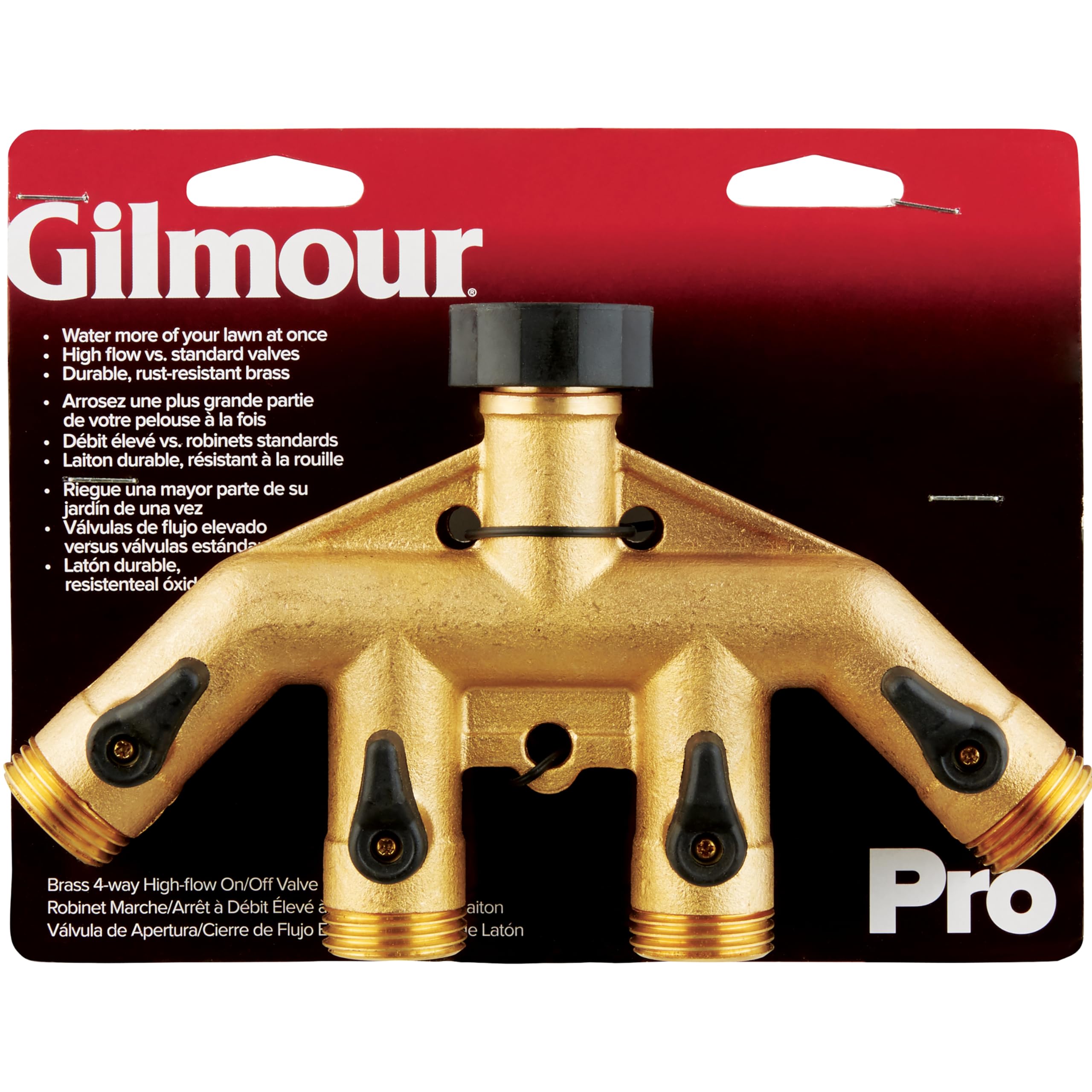 Gilmour Heavy Duty Metal 4 Way Garden Hose Splitter, Quad Water Hose Splitter with Shut Off Valve, Brass Water Manifold - Image 4