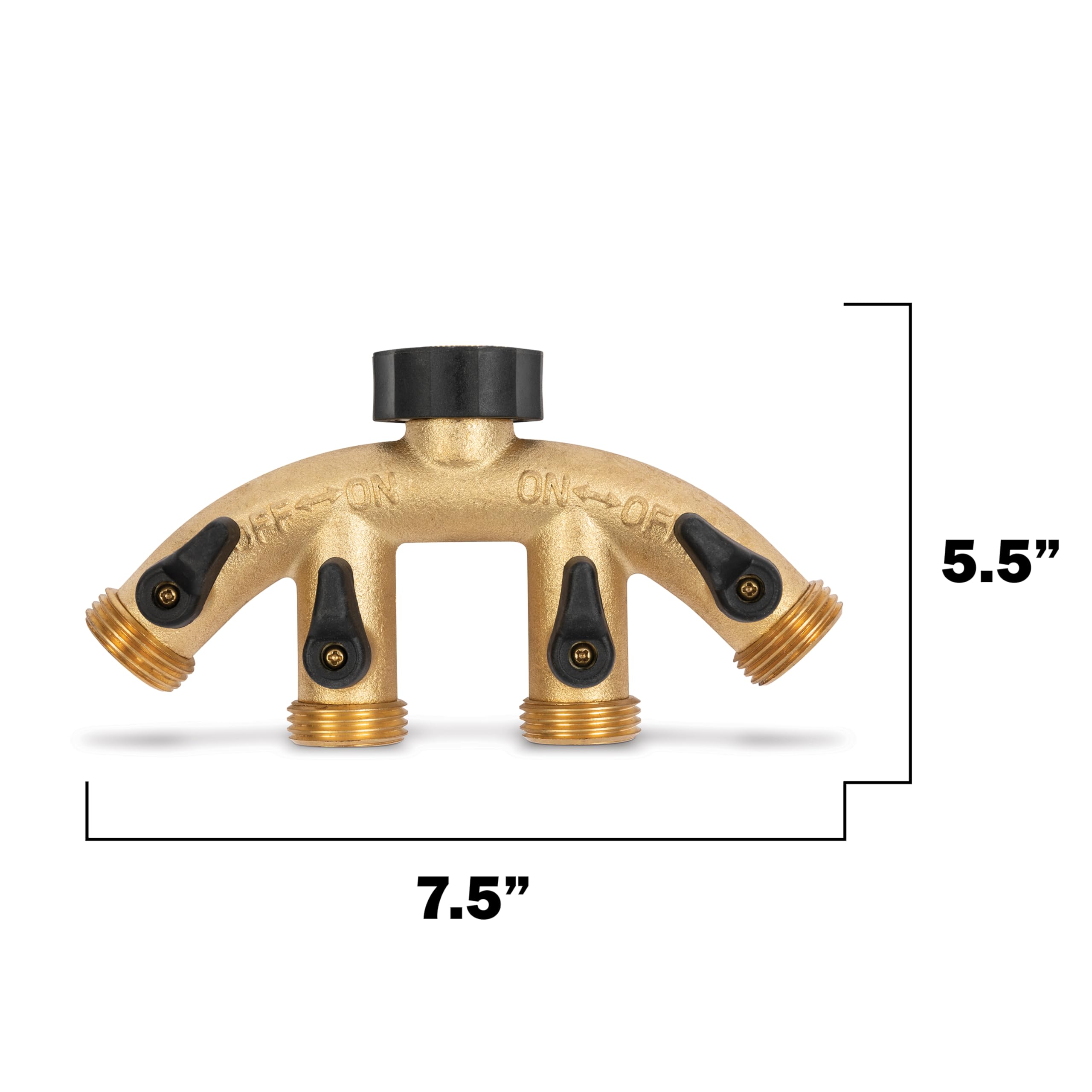 Gilmour Heavy Duty Metal 4 Way Garden Hose Splitter, Quad Water Hose Splitter with Shut Off Valve, Brass Water Manifold - Image 4