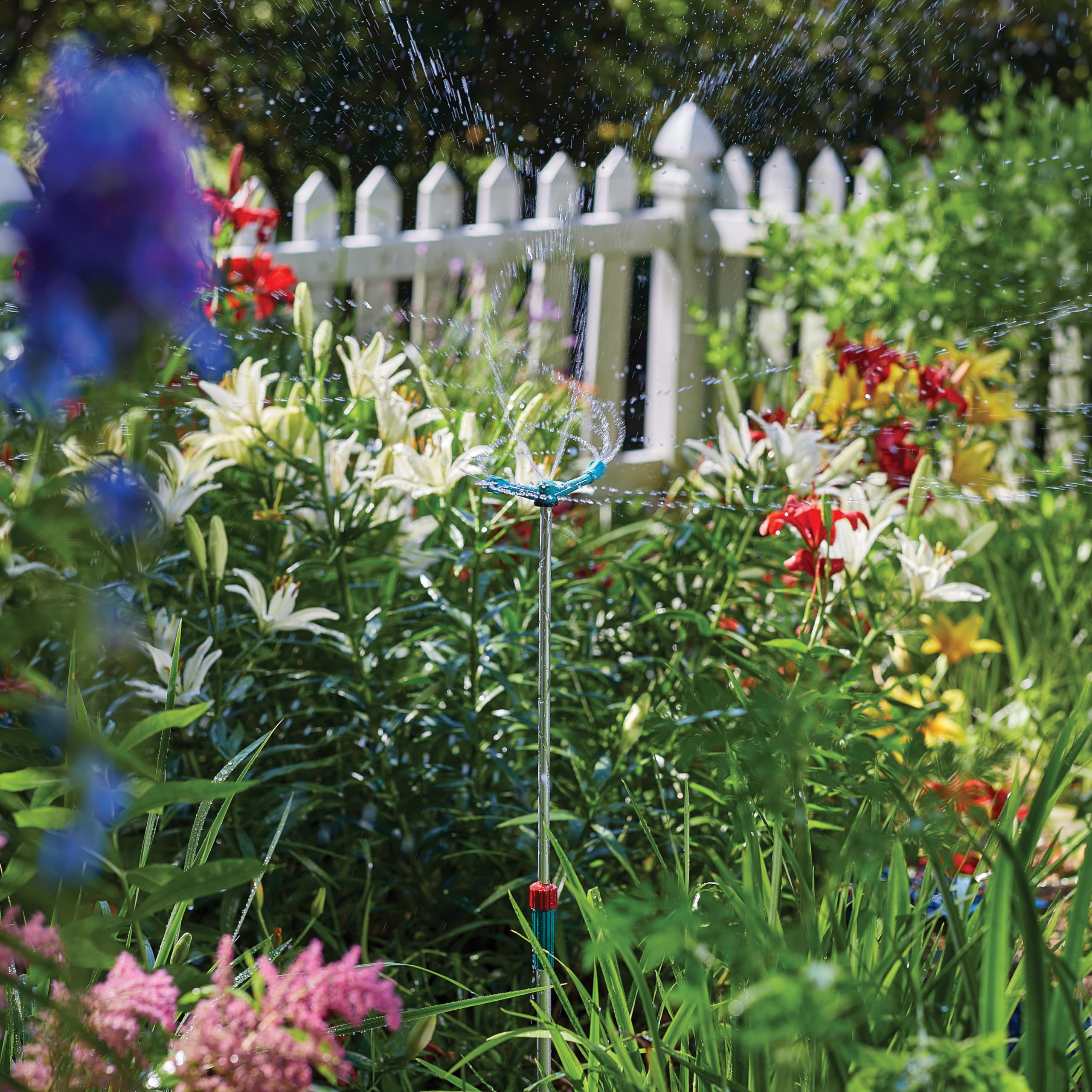 Gilmour Medium Coverage Elevated Sprinkler, Garden Sprinkler on Telescoping Pole, 360 Degree Garden Watering System - Image 4