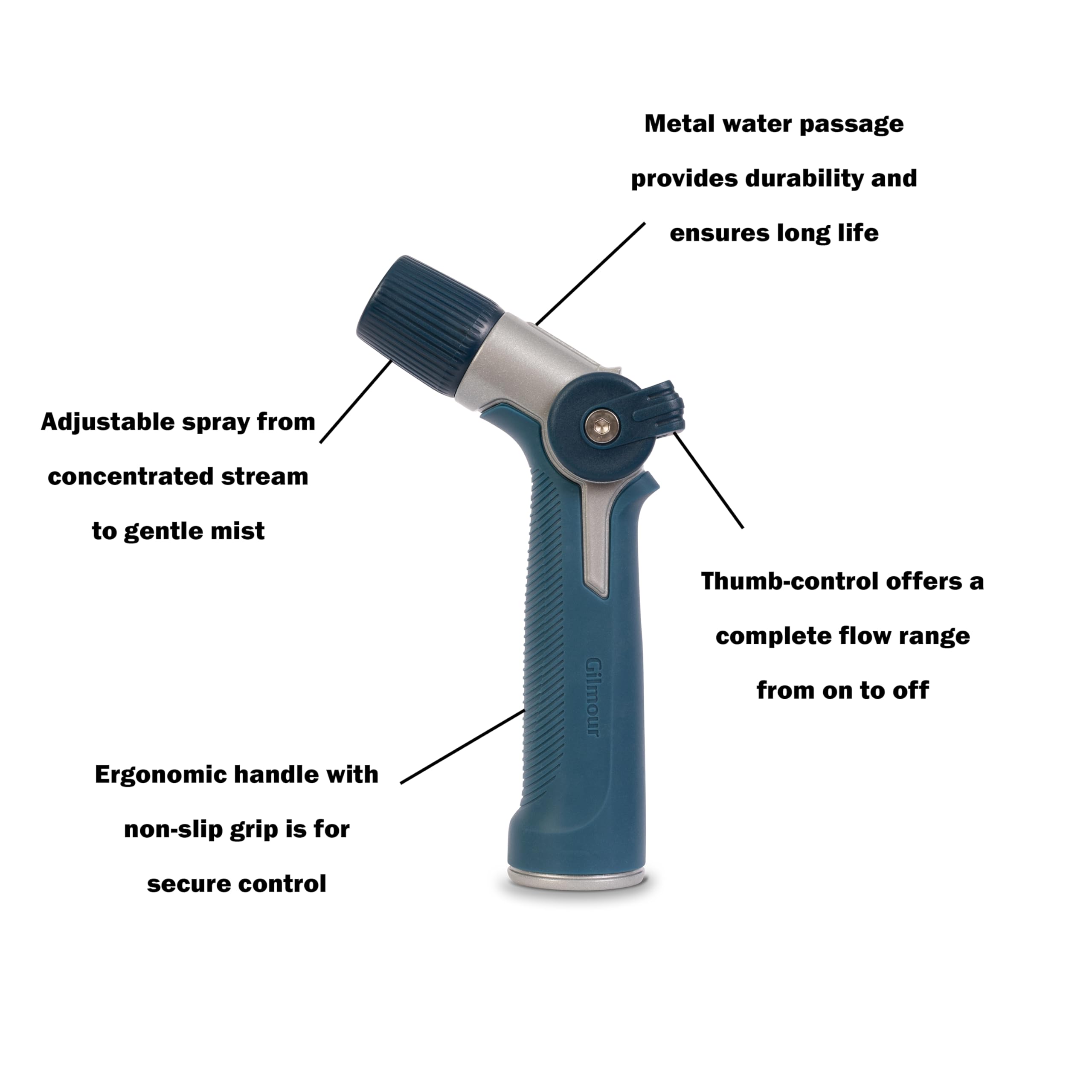 Gilmour Medium Duty Garden Hose Nozzle with Adjustable Spray Pattern, Water Hose Nozzle for Watering Garden or Lawn, Blue - Image 4