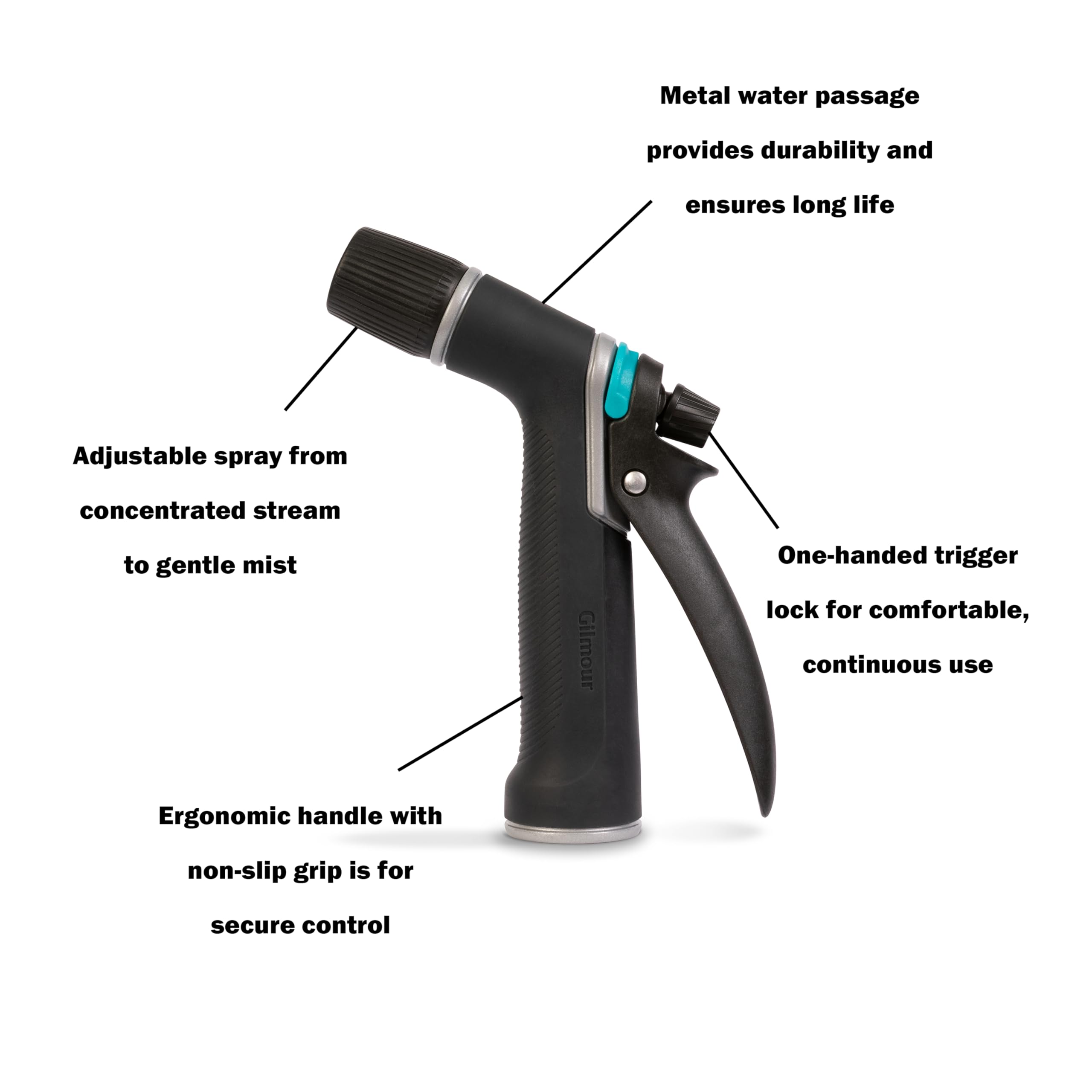 Gilmour Medium Duty Garden Hose Nozzle with Adjustable Spray Pattern, Water Hose Nozzle for Watering Garden or Lawn, Black - Image 5
