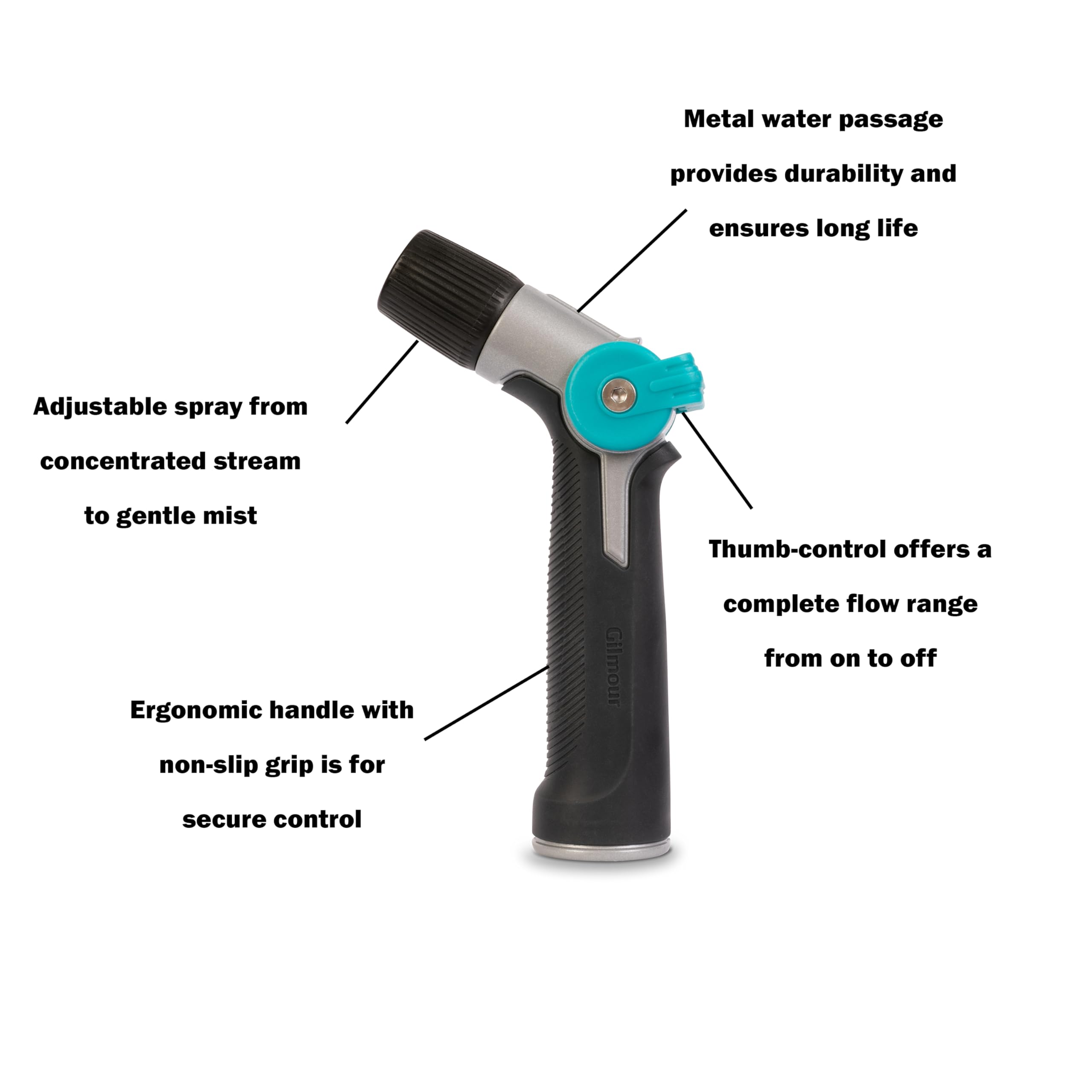 Gilmour Medium Duty Garden Hose Nozzle with Adjustable Spray Pattern, Water Hose Nozzle for Watering Garden or Lawn, Black - Image 4
