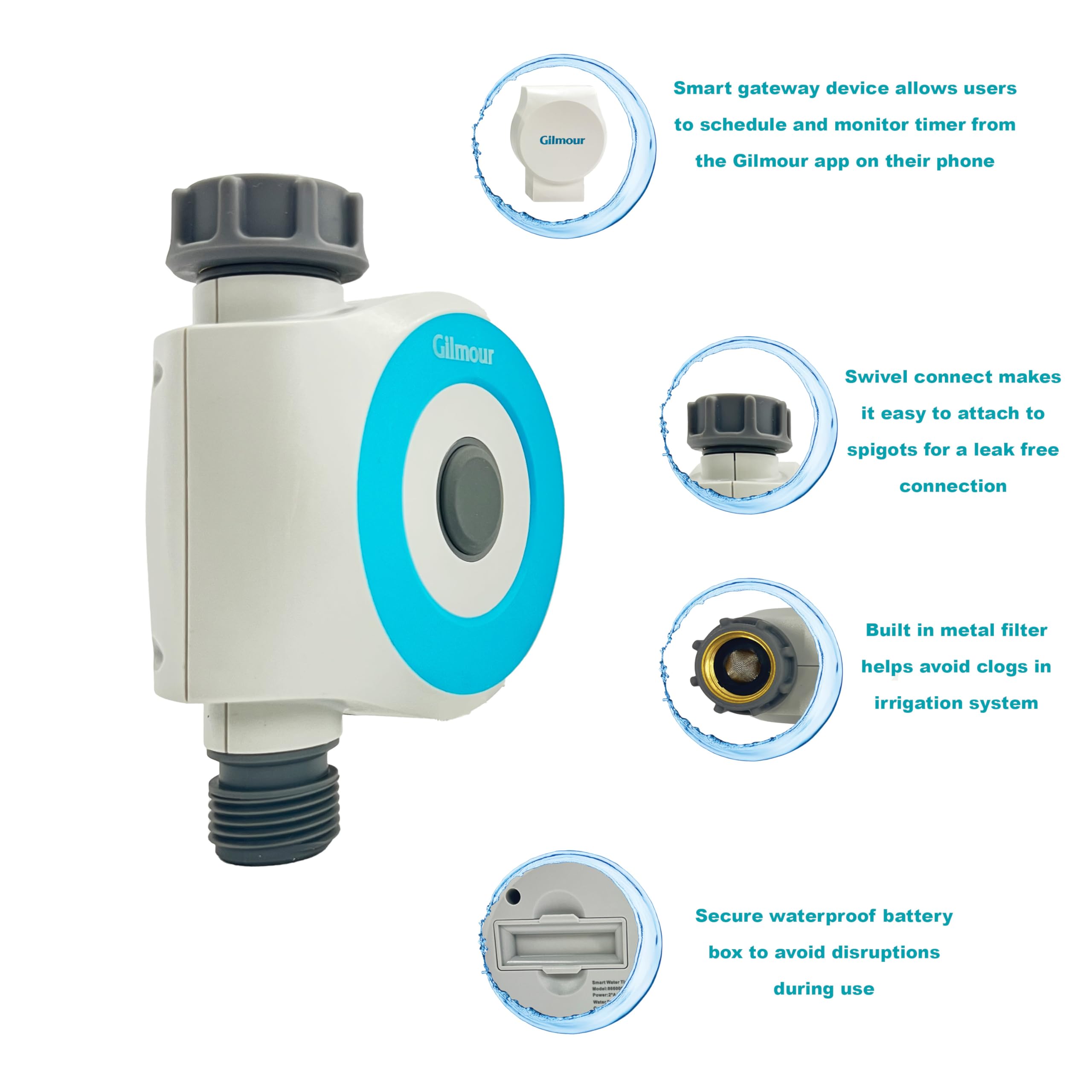 Gilmour Single Outlet Smart Water Timer, WiFi Automatic Watering System, Rain Delay, Battery Operated - Image 4