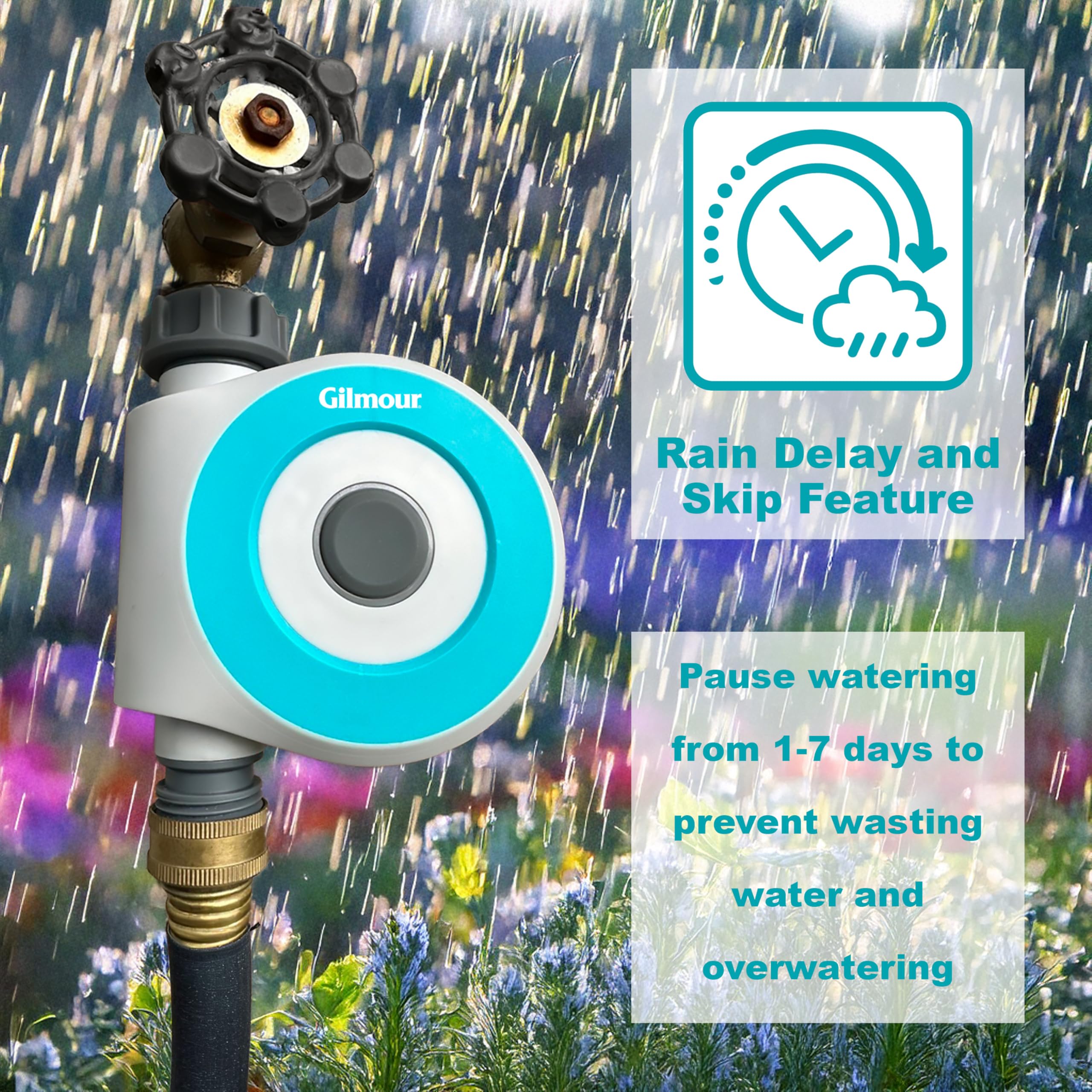 Gilmour Single Outlet Smart Water Timer, WiFi Automatic Watering System, Rain Delay, Battery Operated - Image 5