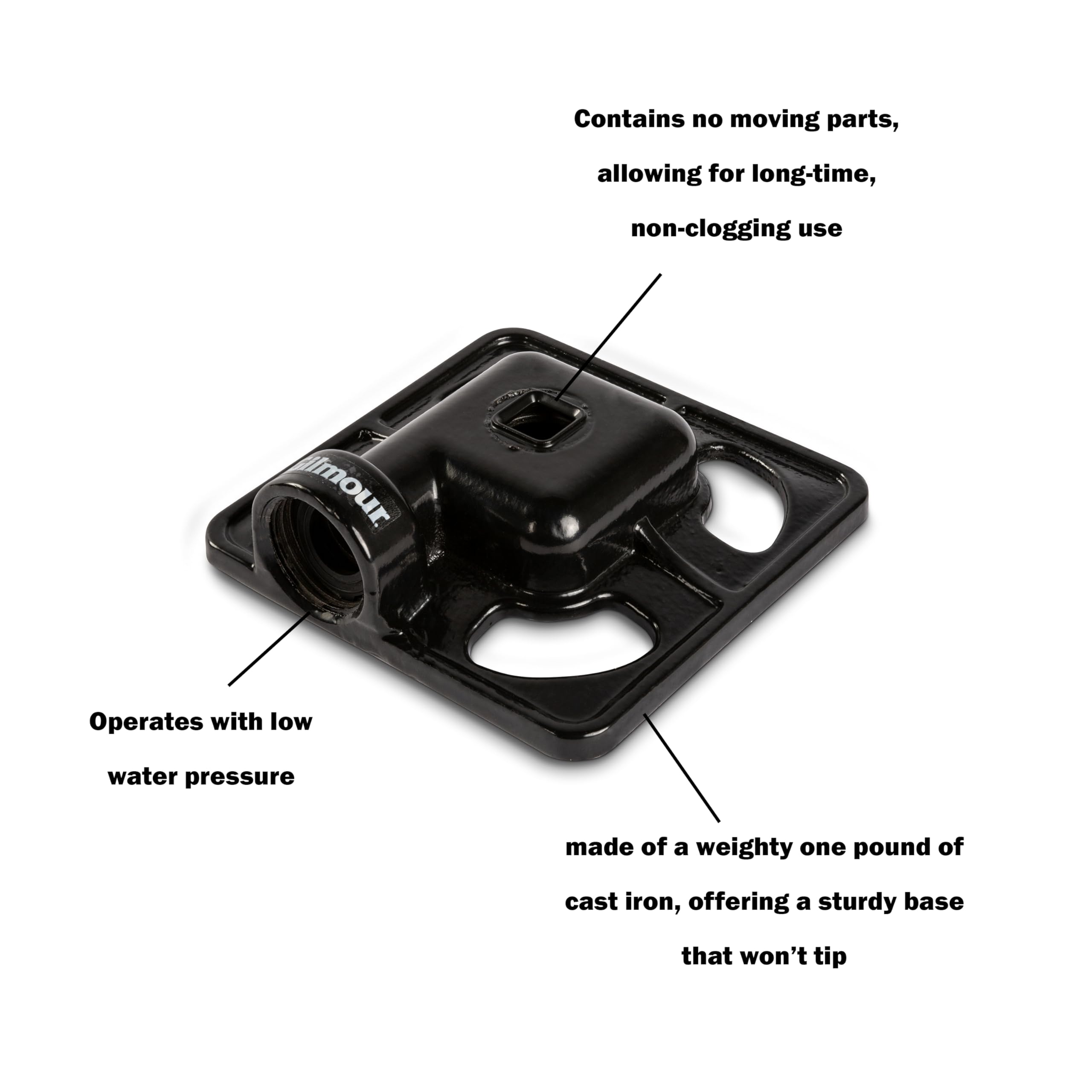 Gilmour Stationary Spot Sprinkler, 900 Sq Ft Cast Iron Metal Garden Sprinkler for Small Areas, Square Sprinkler for Gardens and Flowerbeds - Image 4