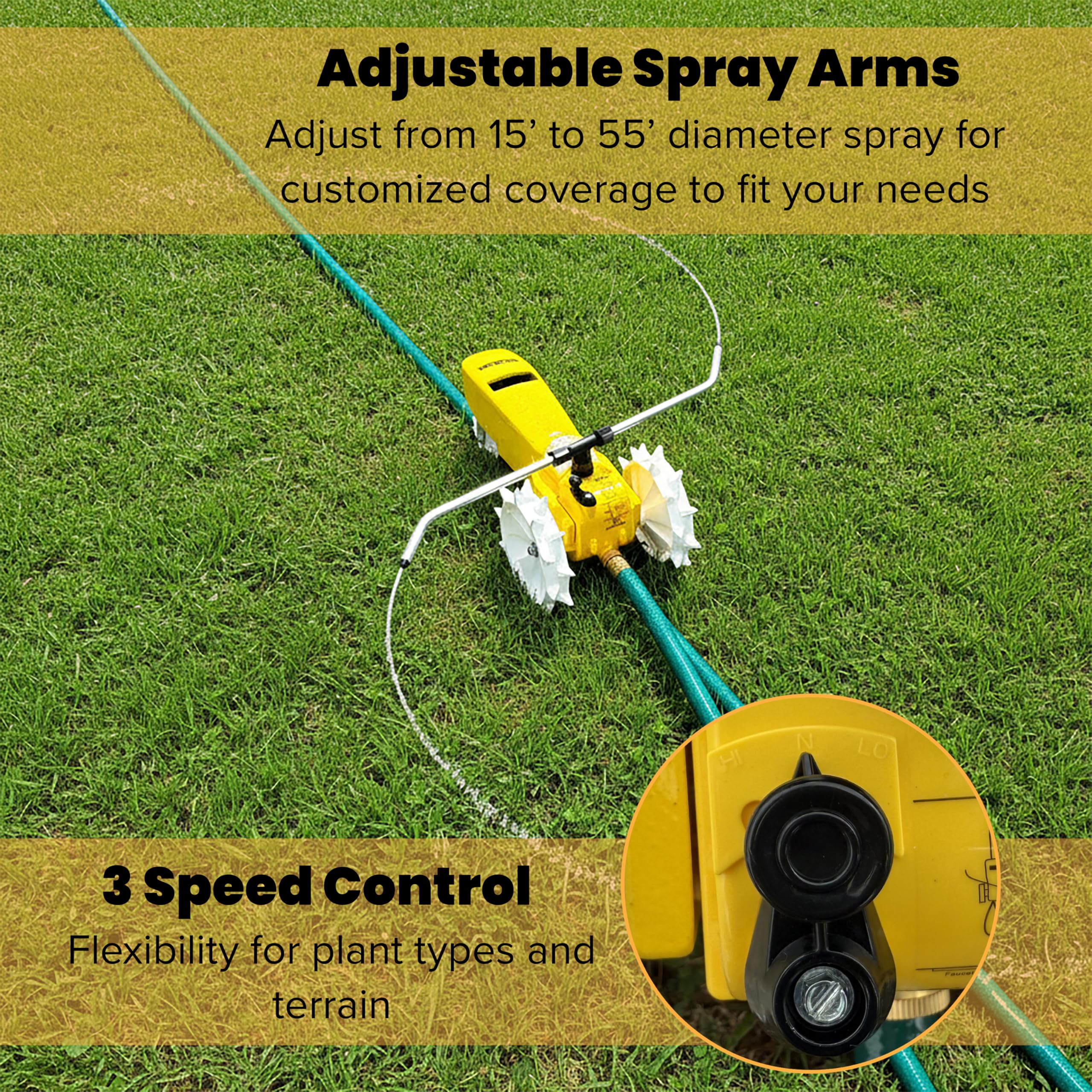 Nelson Rain Train 13,500 Square Feet Cast Iron Outdoor Lawn Traveling Water Sprinkler for Yard, and Garden, with Auto Shut Off, Yellow - Image 5