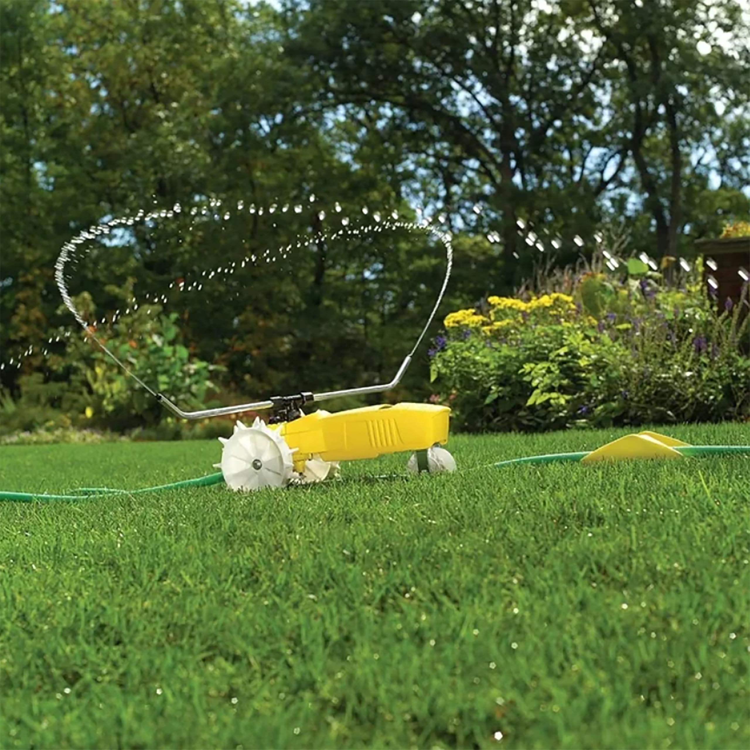 Nelson Rain Train 13,500 Square Feet Cast Iron Outdoor Lawn Traveling Water Sprinkler for Yard, and Garden, with Auto Shut Off, Yellow - Image 8